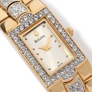 Bulova Ladies Rectangle Dial Goldtone Crystal Bracelet Watch
