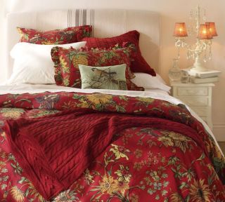  CORDAY PINEAPPLE KING DUVET COVER + 2 EURO SHAMS RED NEW FLORAL SET