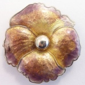 Antique Art Nouveau Silver Guilloche Enamel Flower Brooch