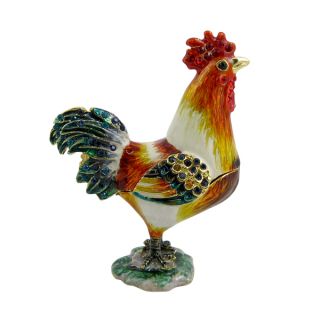 Rooster Trinket Box Bejeweled Figurine Collectible Keepsake Red Yellow