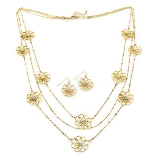 200 592 justine simmons jewelry flower crystal goldtone necklace and