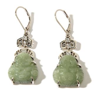 Jade of Yesteryear Jade and CZ Sterling Silver Buddha Earrings at