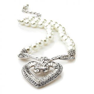 Heidi Daus New Heart Crystal and Simulated Pearl Drop Necklace at