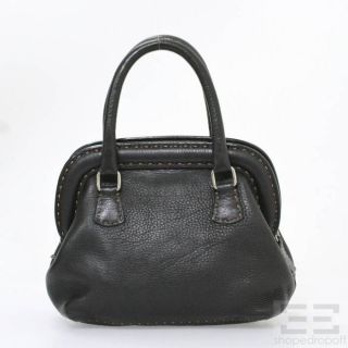 Fendi Selleria Black Topstitched Pebbled Leather Mini Doctor Bag