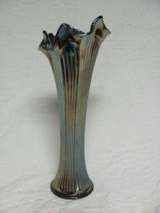 Vintage Fenton Carnvial Glass Cobalt Blue Fine Rib Vase
