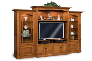 Amish TV Entertainment Center Solid Oak Wood Media Wall Unit Cabinet