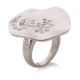 226 621 stately steel crystal accented stainless steel ruffle ring