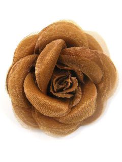 Handmade Fabric Rose Flower Brooch Pin BGA9 Brown 2795
