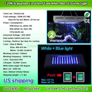  Choose 120 Watt Aquarium Coral Reef Tank LED Grow Light 120W