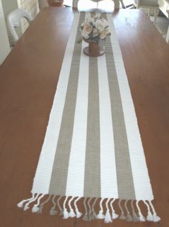 Beige Striped Table Runner French Provincial Fringed
