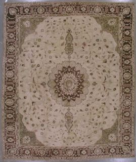 11x13 Beige Brown Antique 1890 Indian Oriental Hand Knotted Wool Area
