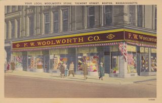 Old Postcard F w Woolworth Store Downtown Boston on Tremont Street