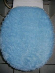 Light Blue Plush Very Soft Fabric Toilet Seat Cover Set