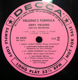 Jerry Fielding Fieldings Formula LP 1957 VG Pink Label Promo DL 8450