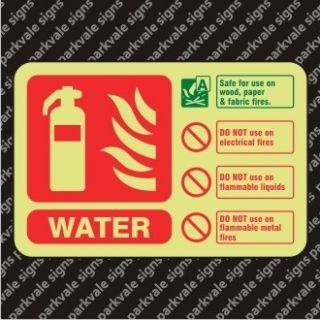 150x100 Photoluminescent Water Fire Extinguisher ID Sign P225