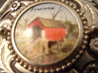 Vintage Old Amish Hand Painted Erwinna PA Covered Bridge Belt Buckle