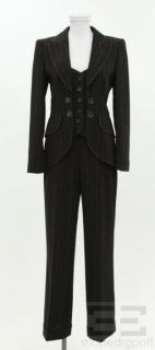 Escada 2pc Black Pinstripe Wool Jacket & Pants Suit Size 36/38
