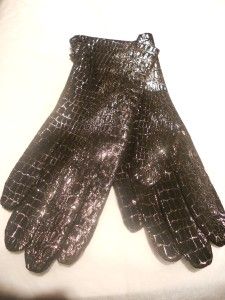 Chi by Falchi Black Cashmere Leather Snakeskin Gloves
