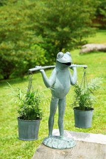 Farmer Frog Planter Statue Garden Scupture Flower Plant Holder Pot