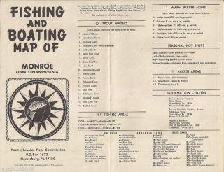 1970 PA Fish Commission Fishing Boating Map Monroe Co