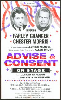 Farley Granger in Advise & Consent flyer Hartford 1961