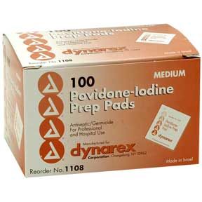 PVP Povidone Iodine Antiseptic Prep Pads Medium 100 Box