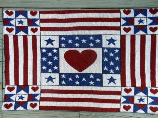 Placemats Americana Stars Stripes Flag Hearts Set 4 Country Homespun