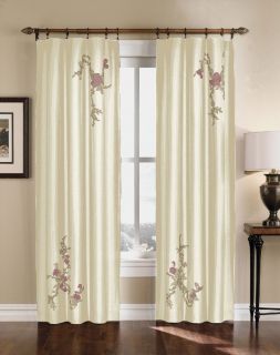 Floral Embroidered Faux Silk Curtain Panel 63 95 Inch