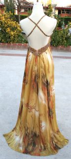 NWT FAVIANA COUTURE $440 Gold /Multi Prom Party Gown 4