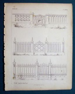 1865 Engraving Sloan Architecture Embellished Fencing