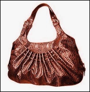 Womens Beautiful Croco Print Pleated Handbag Brown Designer