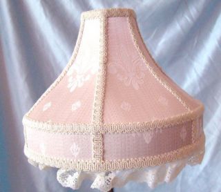 Lamp Shade Fleur de Lis Pink Blush Lace Edge Brocade Trim 11 Diameter