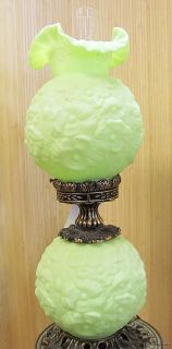 Vintage Fenton Green Satin Glass Poppy Lamp Extra Nice