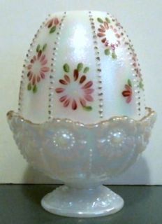 Fenton Fairy Lamp HP Flowers Leaves Gold Frosted Iridescent Opalescent
