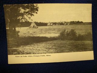 Lake Alice. Fergus Falls, Minnesota. Fine early scene. 1908ca. Unused