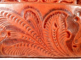  Tooled Floral Leather Purse Satchel Handbag Mexico Boho Flores