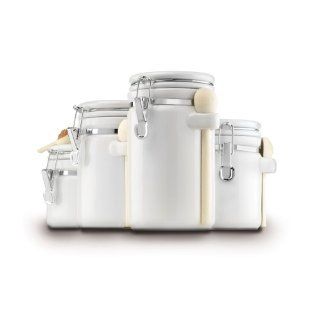  Coffee Tea Sugar Ceramic Jars Kitchen Canister Set w/ Clamp Lids White