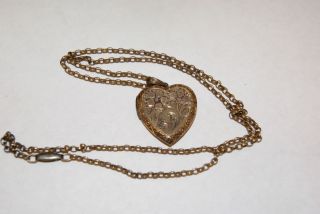 Antique Vintage Heart Shaped Locket w Chain ( L.S CO 1/20 12K G.F in