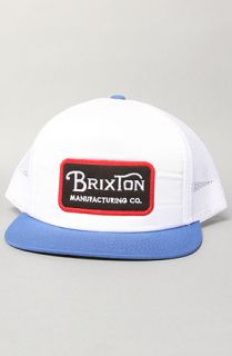 Brixton The Route Trucker Hat in White Blue