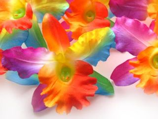 8x Rainbow Hawaiian Cattleya Silk Flower Head Artificial Orchid Lot