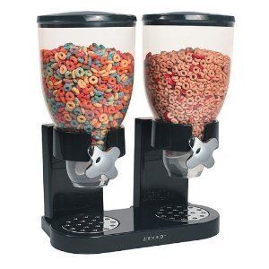 Zevro Dual Cereal Snack Pet Dry Food Dispensers Black
