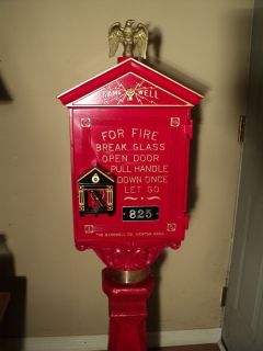 1930s Gamewell Fire Alarm Box and Original Concrete Base Firefighter
