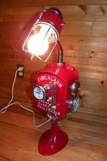 industrial STEAM PUNK FIRE ALARM box table lamp brass electric
