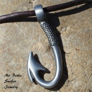 Mens Dark Brown Adjustable Leather Necklace with Fishing Hook