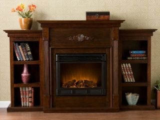 New Electric Fireplace Heater Mantle Bookcases Firebox Rich Espresso