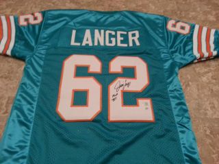 Jim Langer Autographed / Signed Football Jersey Miami Dolphins COA AAA