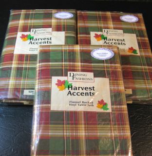 Flannel Back Vinyl Multi Colored Plaid Tablecloths Assorted Sizes New
