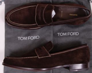 Tom Ford Shoes $1195 Brown Suede Contrast Stitch Handmade Loafer 12 5