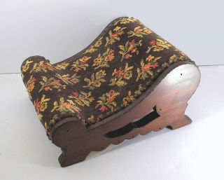 Antique Vtg Victorian Walnut Gout Stool Foot Stool w Floral