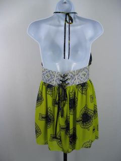 Tricia Fix Chartreuse Pattern Backless Halter Shirt M